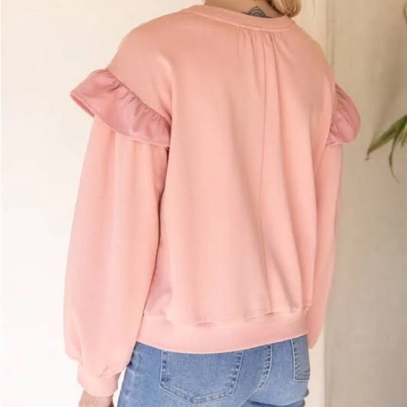 Pink Ruffle Sweatshirt with Cream Bows - Picture 3 of 10